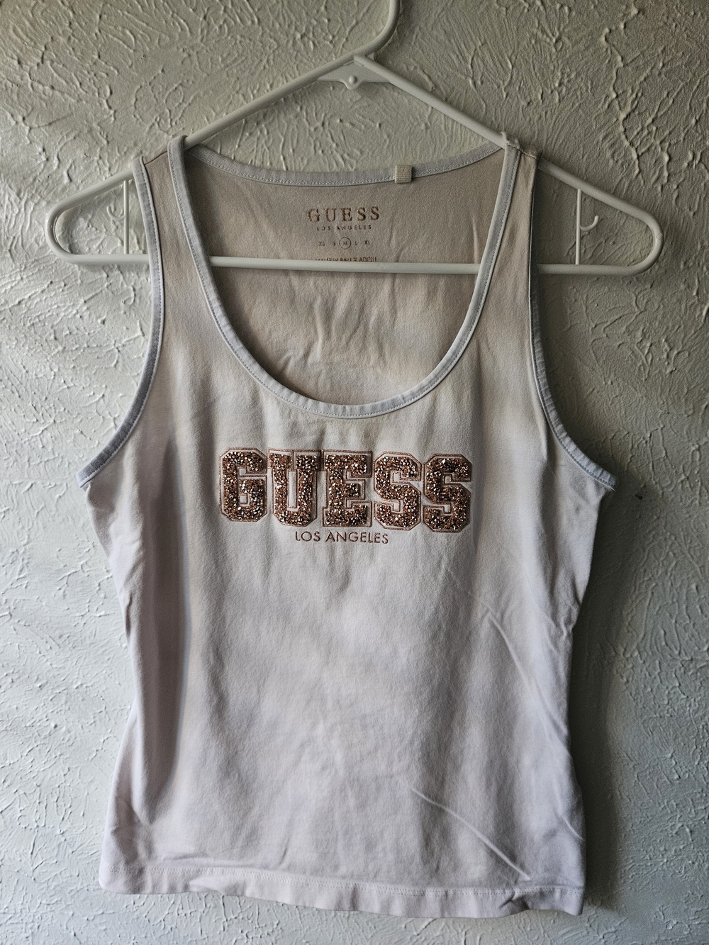 GUESS Los Angeles Women's Light Cream Tank Top with Rose Gold Logo